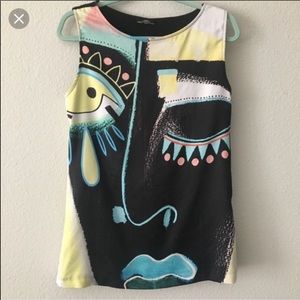 Zara woman modern art open back sleeveless Top M